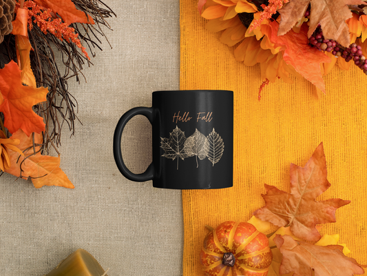 Hello Fall -  Black Ceramic Mug (11oz, 15oz)