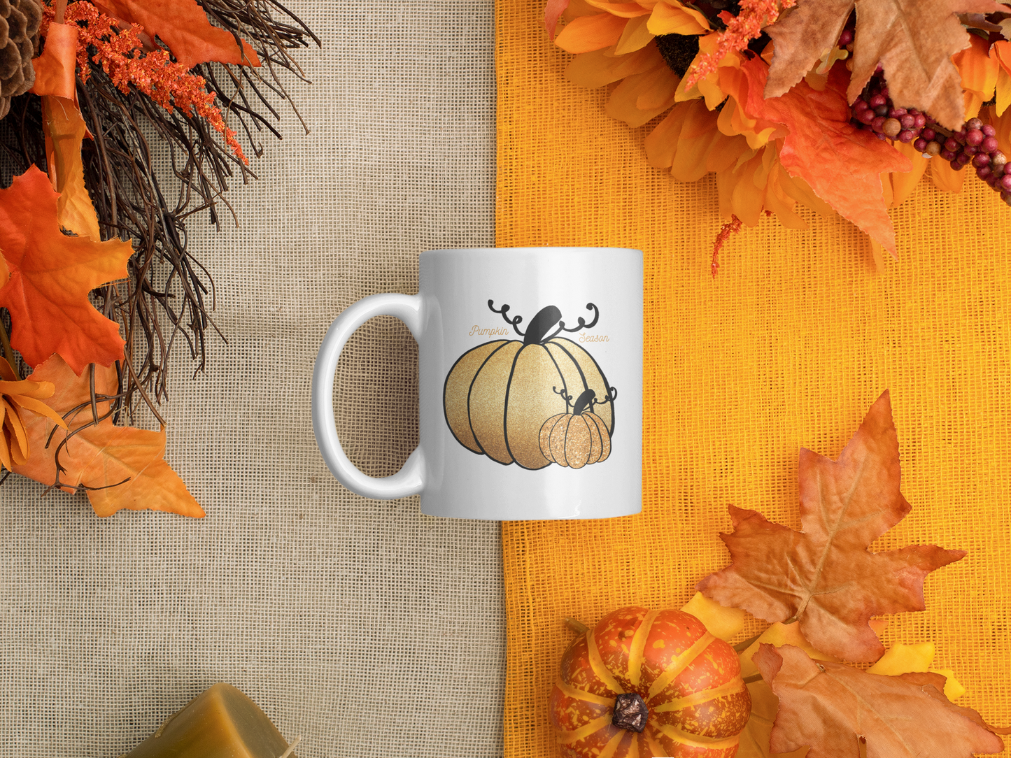 Faux Gold Glitter Pumpkin - Ceramic Mug, (11oz, 15oz)