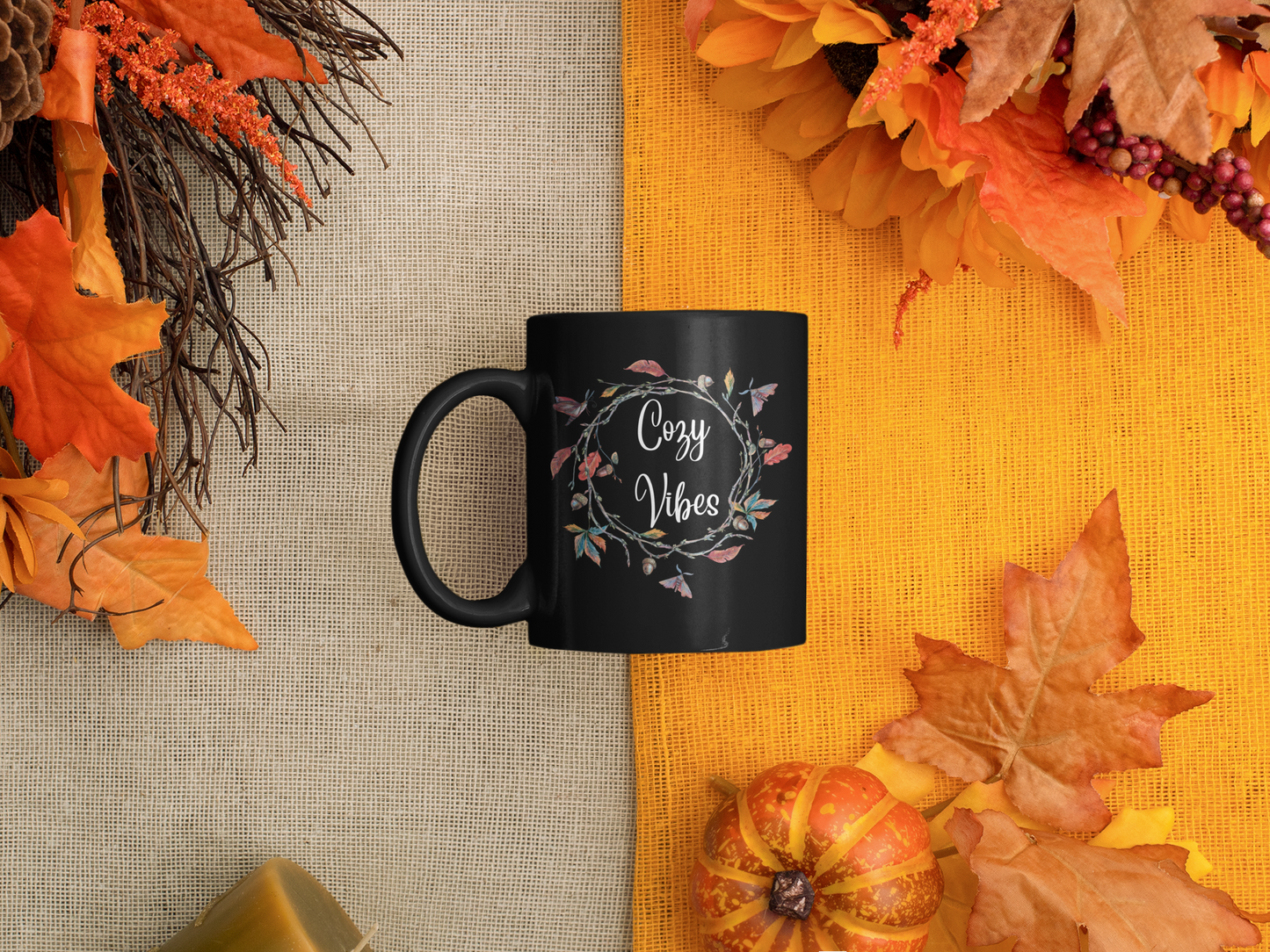 Cozy Vibes - Fall Black Mug (11oz, 15oz)