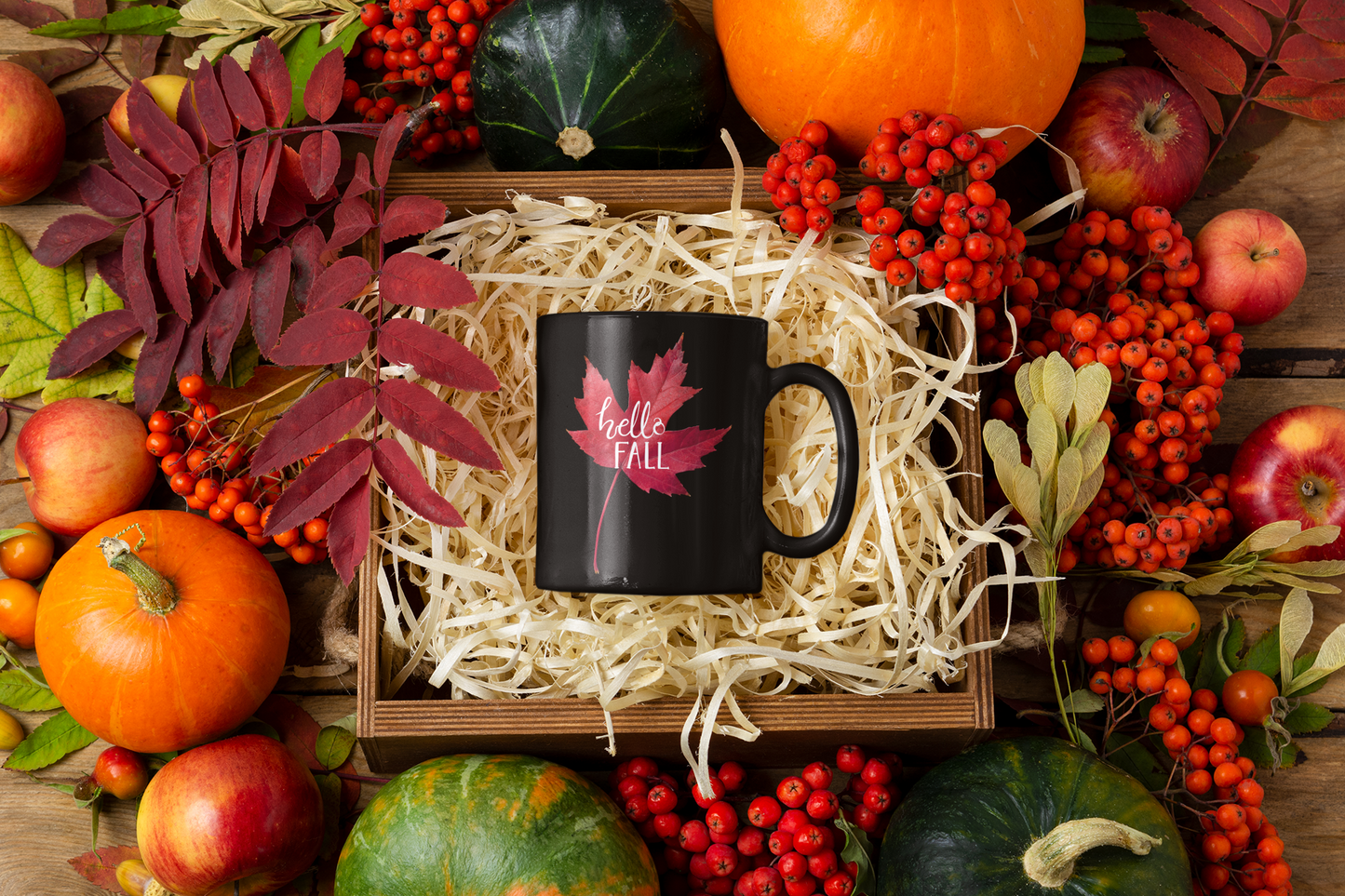 Hello Fall Black Ceramic Mug (11oz, 15oz)