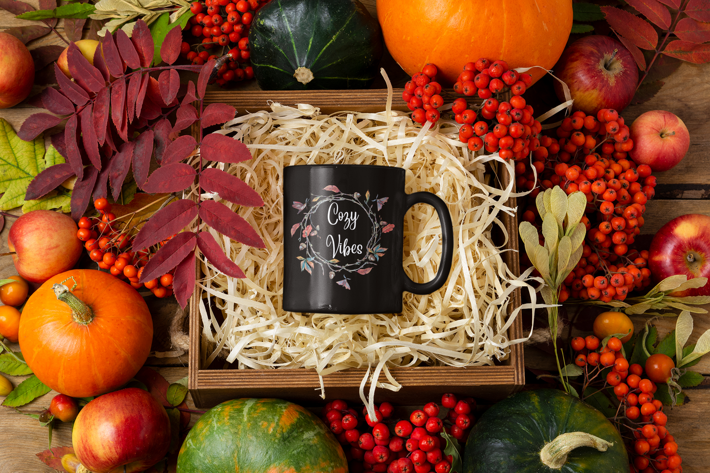 Cozy Vibes - Fall Black Mug (11oz, 15oz)