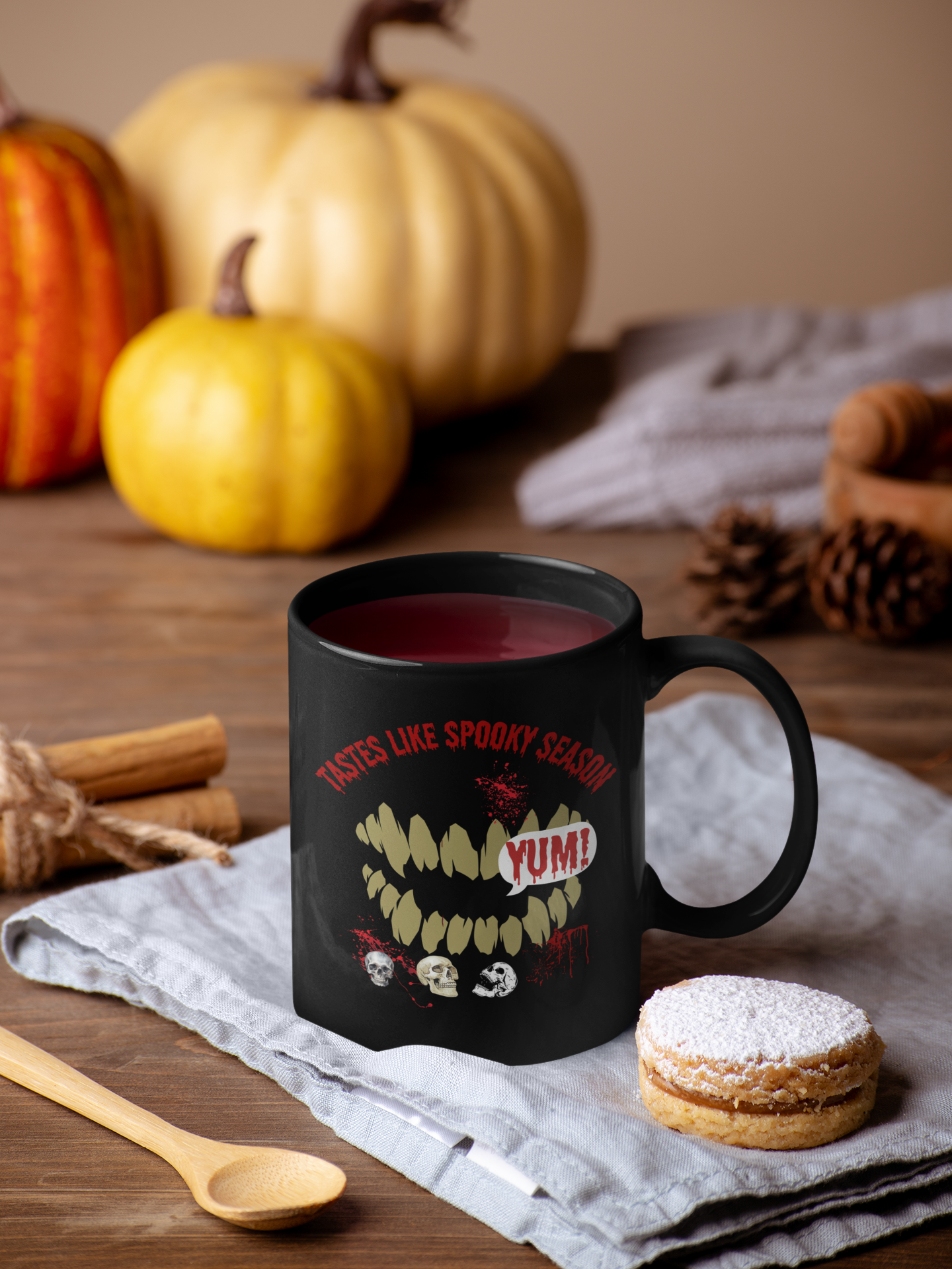 Tastes Like Spooky Season Black Mug (11oz, 15oz)