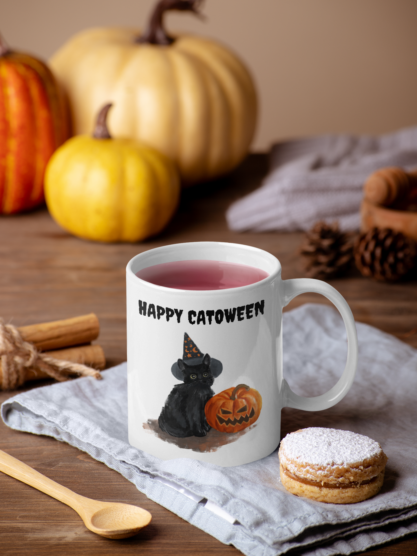 Happy Catoween Halloween Ceramic Mug, (11oz, 15oz)